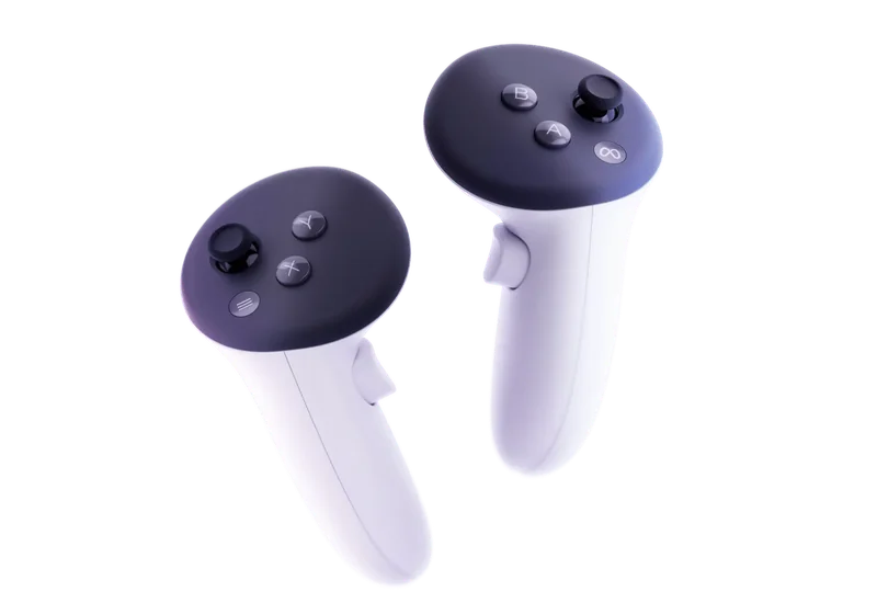 Meta Quest hand controllers used during gesture-based tasks