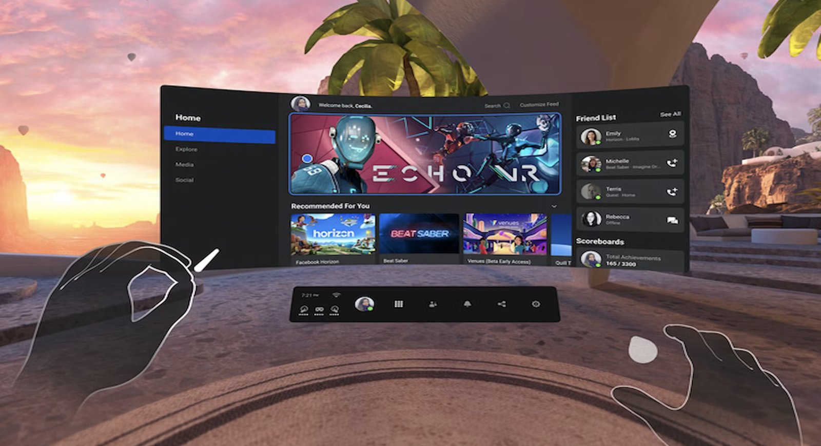 The Meta Quest home screen as seen inside the headset
