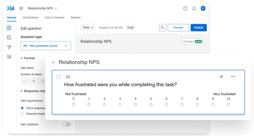 Qualtrics NPS survey builder used for the benchmarking study