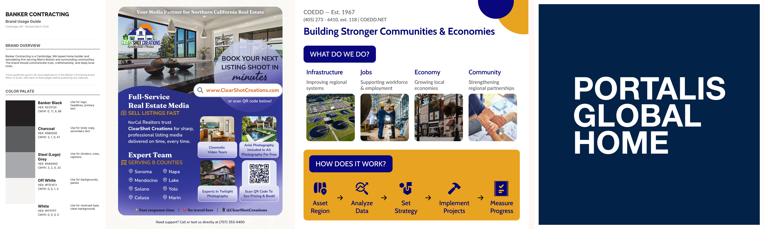 Brand usage guide, promotional flyer, and marketing materials preview