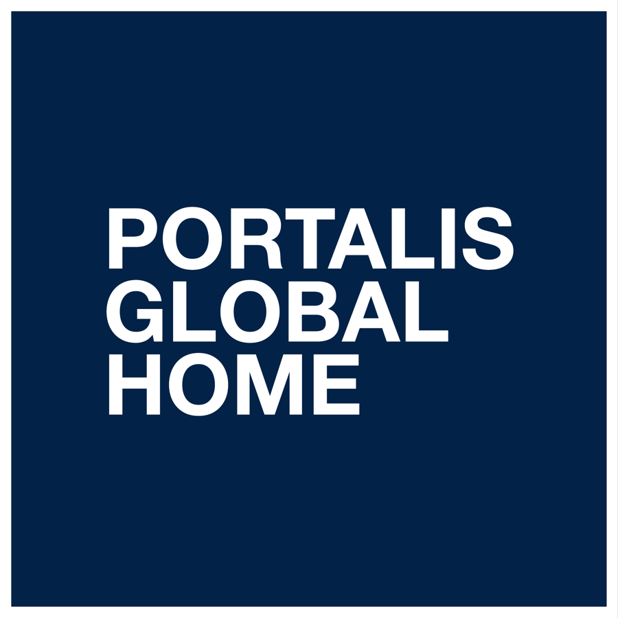 Portalis Global Home logo, a white wordmark on navy blue background